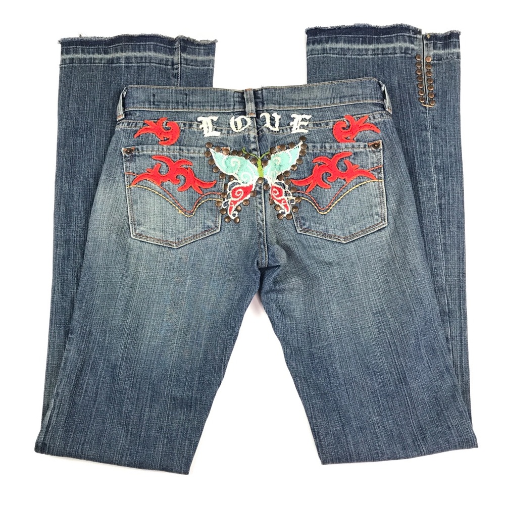 People for Peace Jeans Sz 26 Embroidered Butterfly